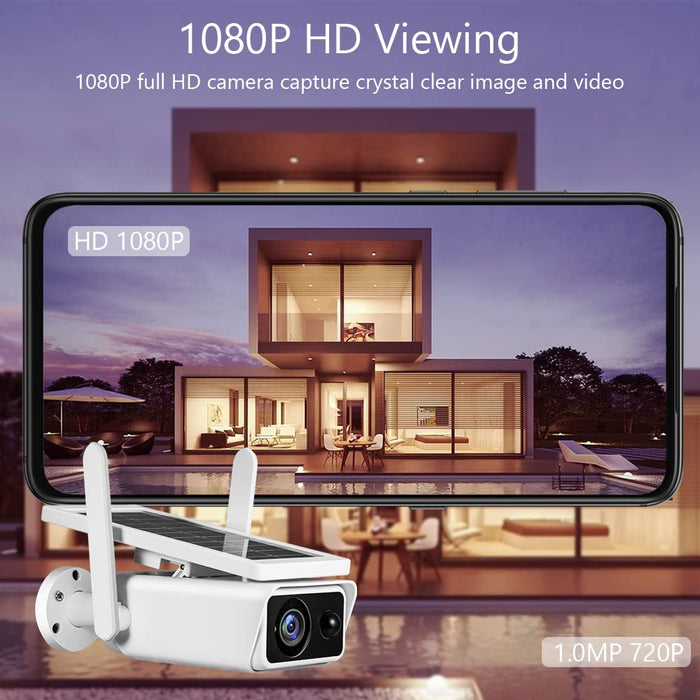 Ηλιακή κάμερα παρακολούθησης, IP66, Full-HD, 2MP, υπέρυθρο, με μικρόφωνο και ηχείο, λευκό