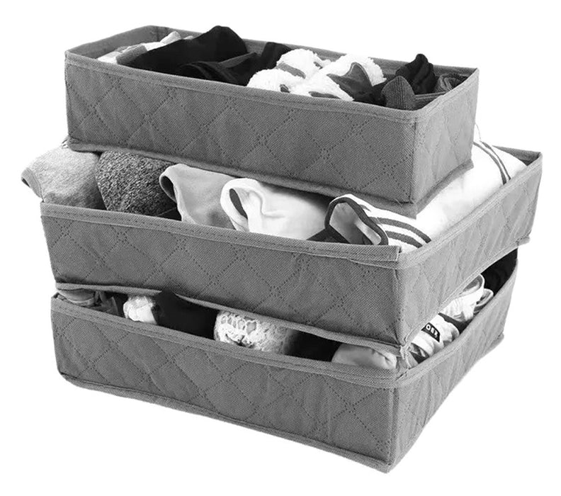 Комплект от 3 организатори за чекмедже или килер, сгъваем, с цип, различен размер, сиво