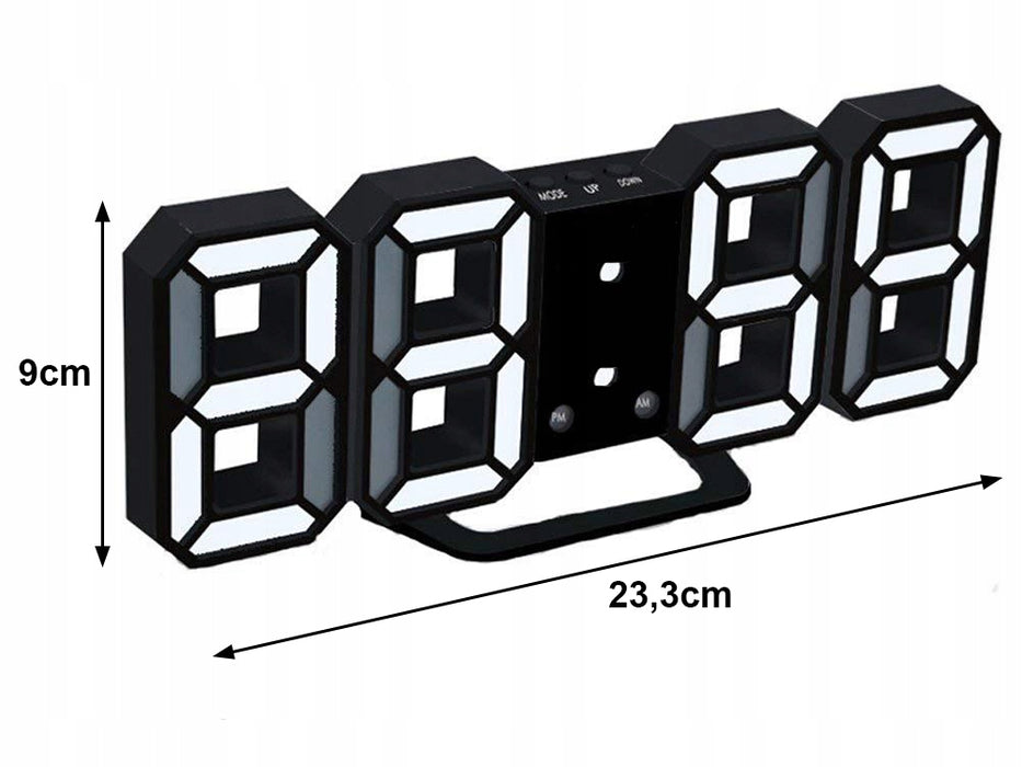 Електронен часовник за маса, с светодиод, покажете часа, аларма и термометър, черно