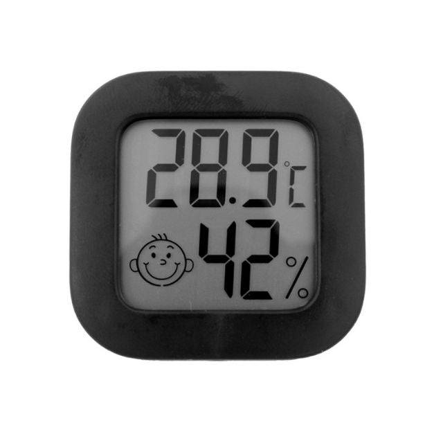 A szoba hőmérője és digitális higrométere, LCD kijelző, kompakt, fekete
