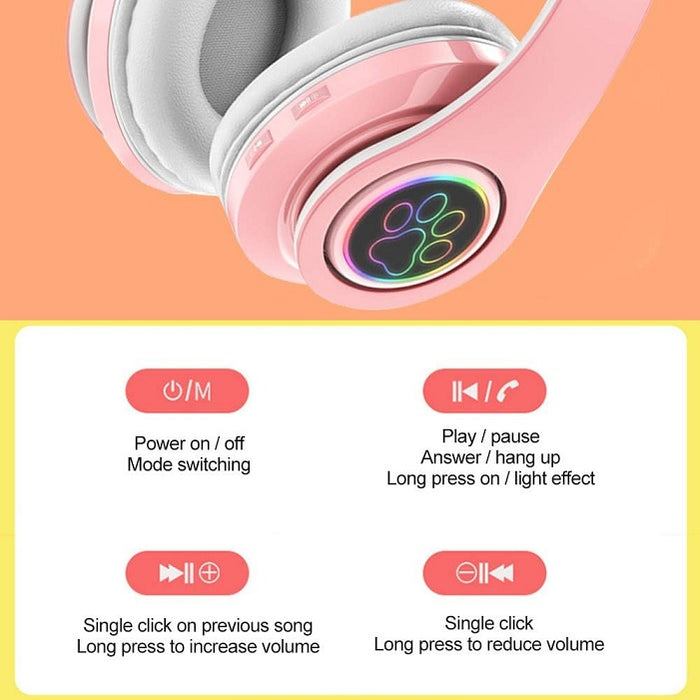 Ασύρματα ακουστικά για παιδιά και ενήλικες, αυτιά γάτας, φώτα LED RGB