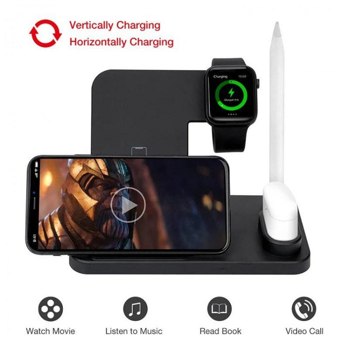 Statie Incarcare Wireless 4 in 1 Fast Wireless Charger, Telefon, Casti, Ceas si Pen