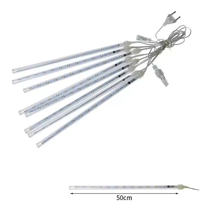 Beállítva 3 karácsonyi fényválasztékkal 8 meteorral, 4 m hosszú telepítéssel, 50 cm hosszú meteorral, meleg/hideg, kék vagy többszínű fény