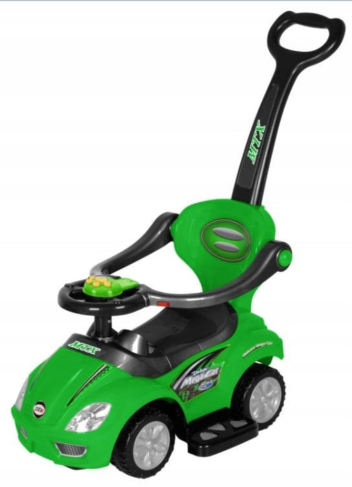 Masinuta premergator 3 in 1, cu maner parental, Mega Car, verde