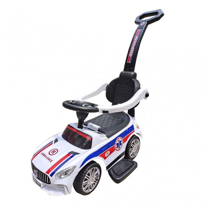 Masinuta premergator de ambulanta, ride on, cu maner parental, Baby Mix, alb