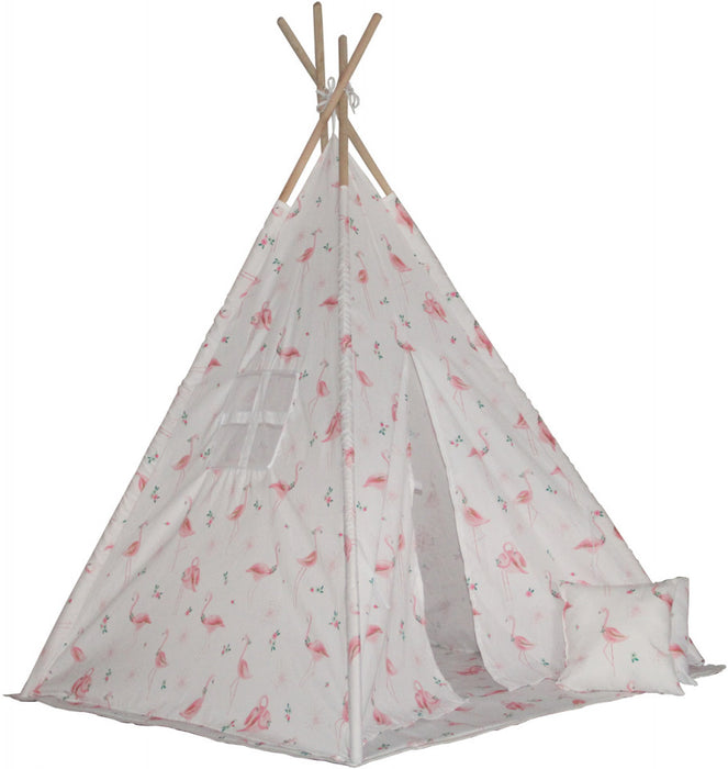 Cort de joaca Tipi cu cadru de lemn, flamingo