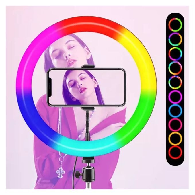 Lampa Circulara Profesionala LED Ring Light RGB, Diametru 30cm/12 Inch, Putere 11W, Trepied 210cm