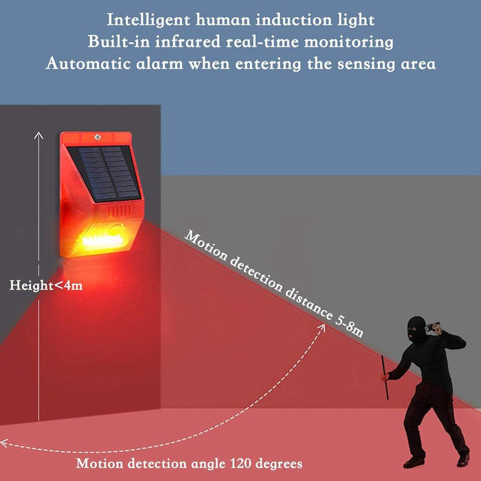 Alarma solara cu senzor de msicare si telecomanda, 4 moduri de lucru, 129 dB. rosu-negru