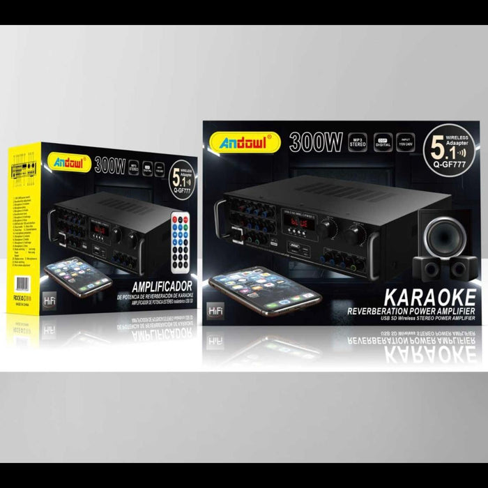 Amplificator sunet GF777, 300 W, cu bluetooth, telecomanda si functie Karaoke, negru