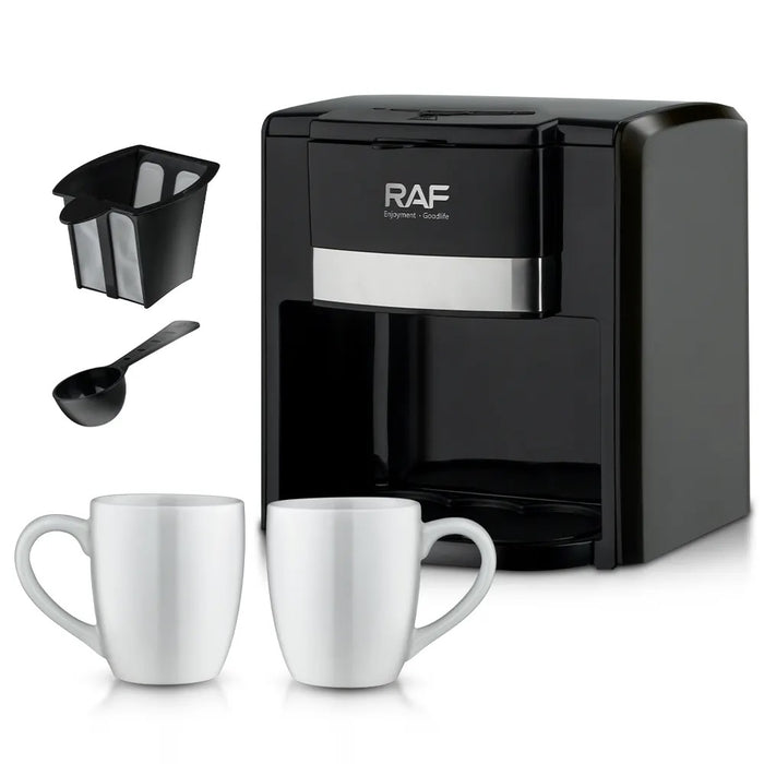 Aparat Electric de Facut Cafea, RAF R115A, Putere 1000W, cu 2 Cesti de 420ml Fiecare, Negru-Argintiu