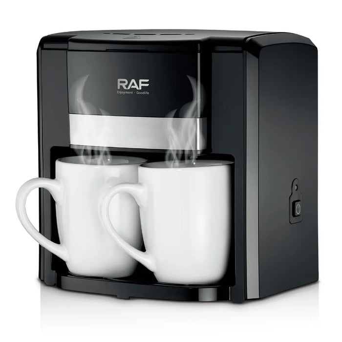 Aparat Electric de Facut Cafea, RAF R115A, Putere 1000W, cu 2 Cesti de 420ml Fiecare, Negru-Argintiu