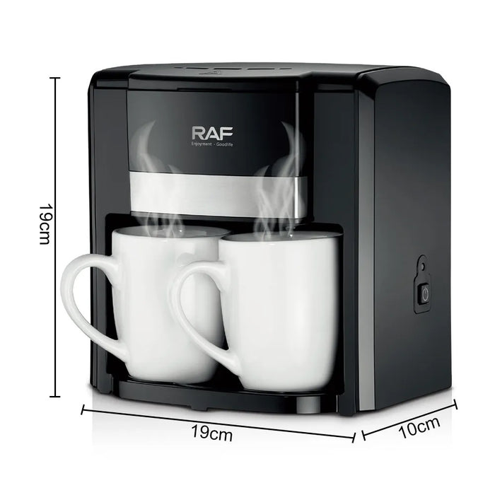 Aparat Electric de Facut Cafea, RAF R115A, Putere 1000W, cu 2 Cesti de 420ml Fiecare, Negru-Argintiu