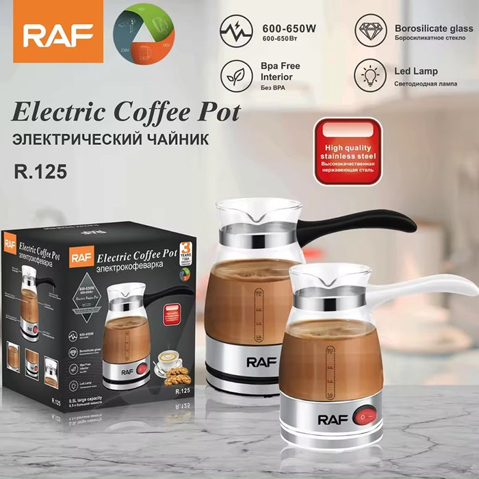 Aparat Electric pentru Preparat Cafea, RAF R125, 650W, 500ml, Recipient din Sticla, Alb/Negru