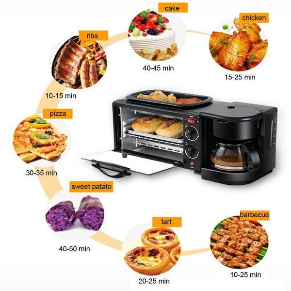 Aparat multifunctional 3 in 1 pentru micul dejun, grill, cafetiera, toaster