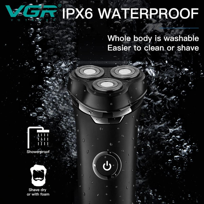 VGR VGR V-319 IPX6 Electric Razor, USB зареждане, работи на UD или сухо, безжично, с 3 въртящи се остриета, черни