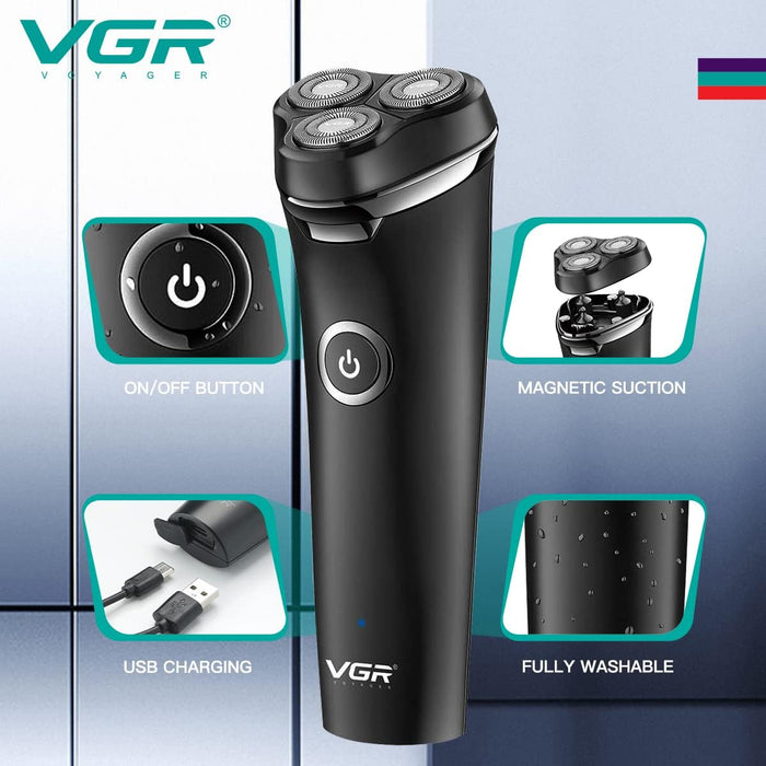 Aparat de ras electric VGR V-319 IPX6, incarcare USB, functioneaza pe ud sau uscat, fara fir, cu 3 lame rotative, negru