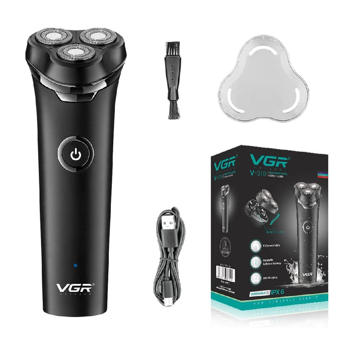 VGR VGR V-319 IPX6 Electric Razor, USB зареждане, работи на UD или сухо, безжично, с 3 въртящи се остриета, черни