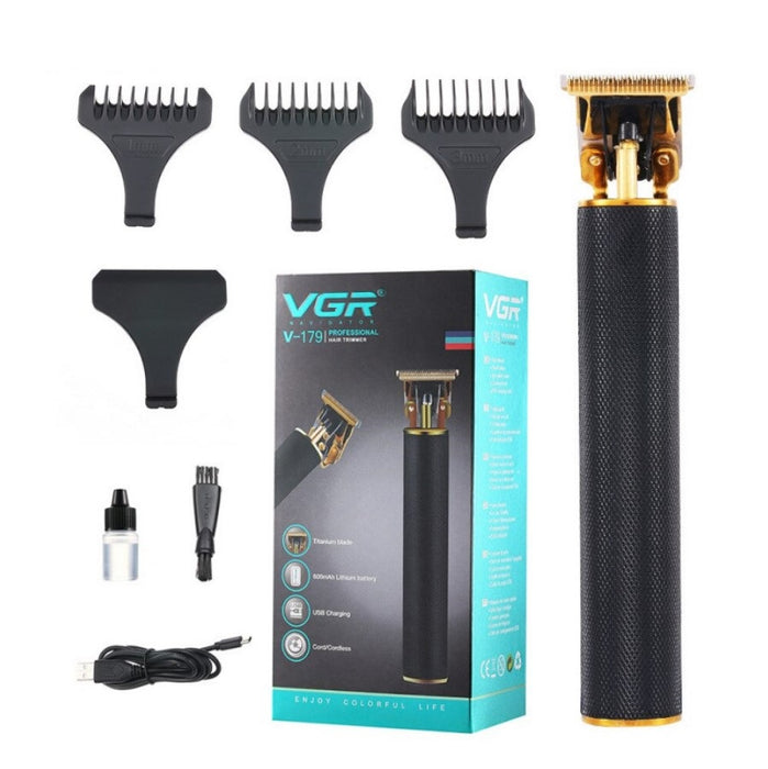 Professional Trimmer V179, за очертания, безжично, USB зареждане, 7 аксесоари, черно