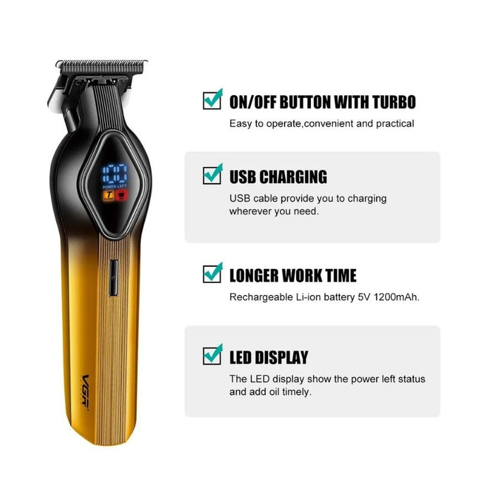 V-921 Professional Trimmer, Wireless, със 7 аксесоари, 4 отдалечени, черно-златисто