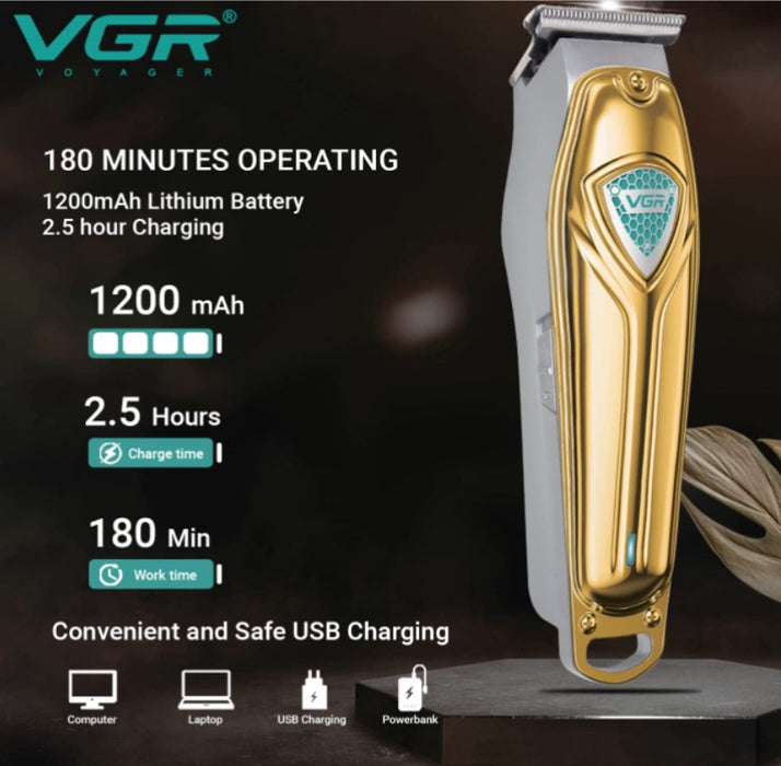 VGR VGR V9111 Тример, безжичен, преносим, ​​с 4 разстояния, четка за почистване и масло, злато