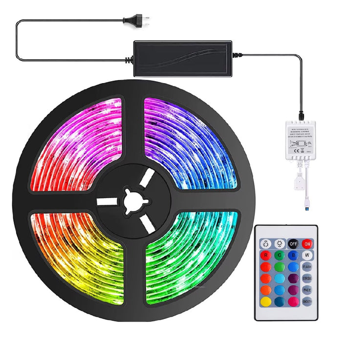 Band LED SMD RGB, WiFi, αυτοκόλλητο, Wi-Fi, τηλεχειριστήριο, ρυθμιζόμενη ένταση, 5m