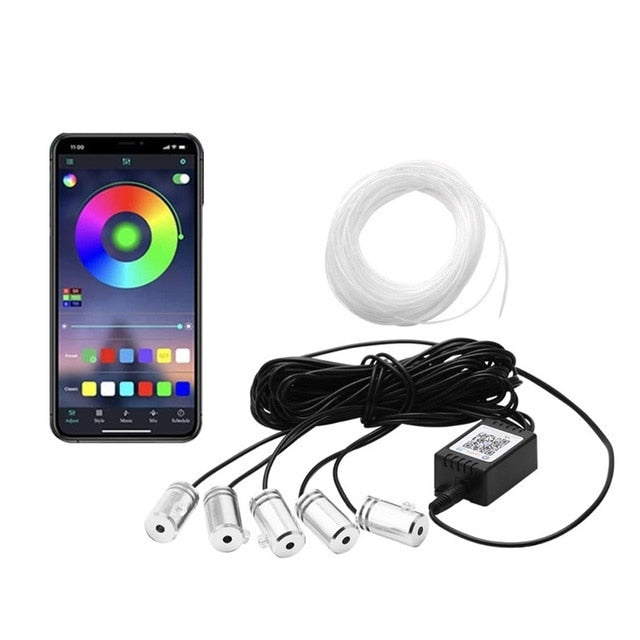 Kit 5 Benzi LED, Lumini Ambientale Auto RGB, Control din aplicatie telefon