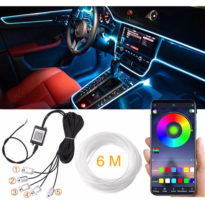 Kit 5 Benzi LED, Lumini Ambientale Auto RGB, Control din aplicatie telefon