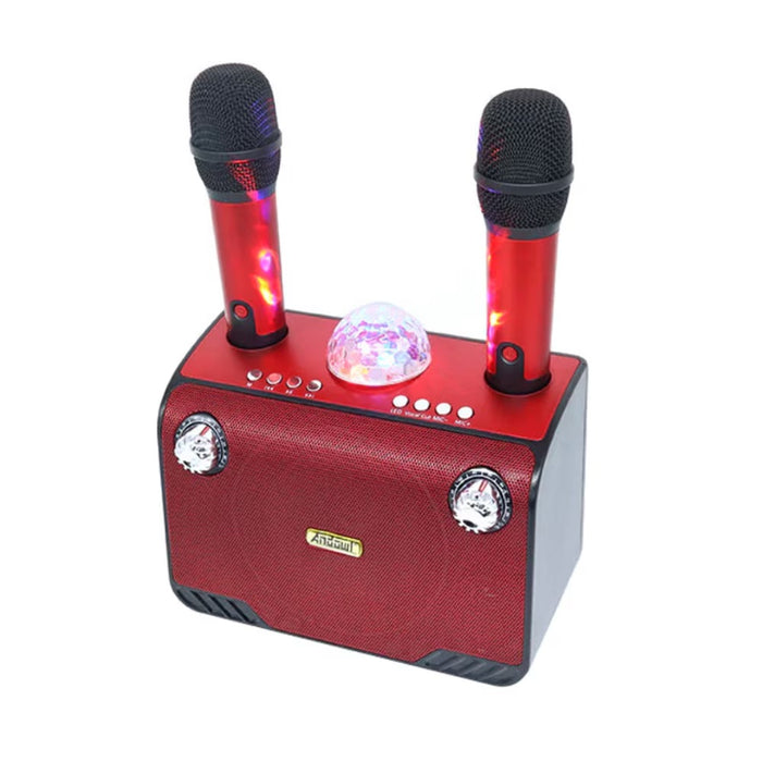 Hordozható hangszóró 2 XY899 mikrofonnal, LED -es lámpákkal, 45W, Bluetooth, piros