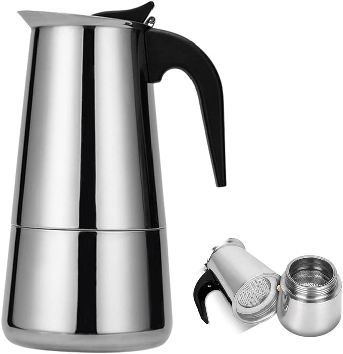 Cafetiera pentru aragaz pe gaz sau electric, din inox, capacitate 4 cesti - 200ml, argintiu