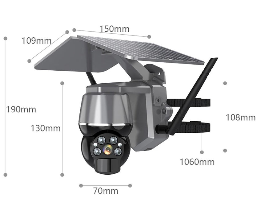 Camera de supraveghere solara SIM 4G 4MP, de exterior, cu senzor miscare si panou solar, IR, negru