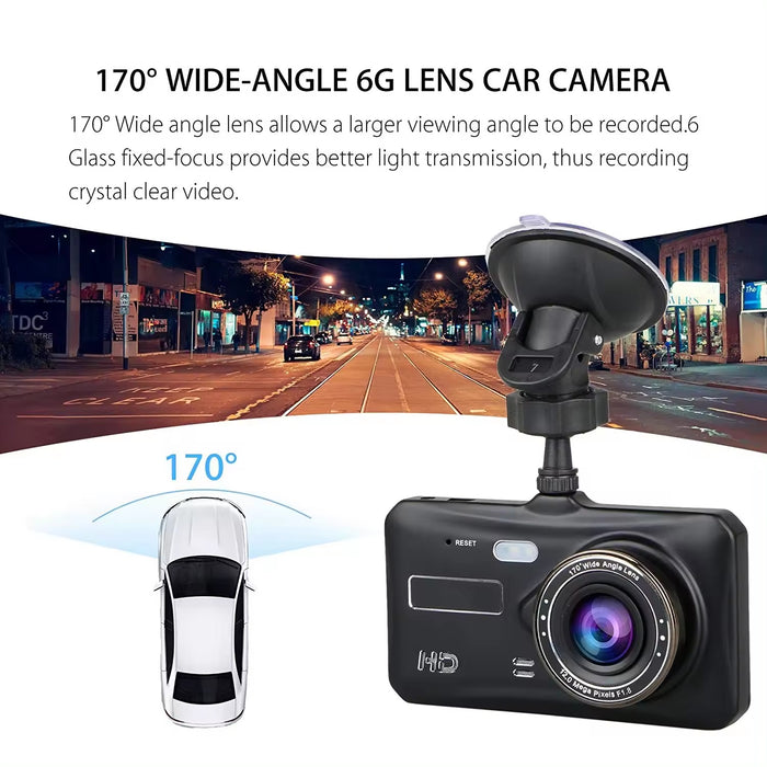 Camera auto DVR, Ecran 4", Dual Lens, Full HD, 170°, Night Vision, G Senzor, Detectie Miscare, Monitor Parcare, Negru