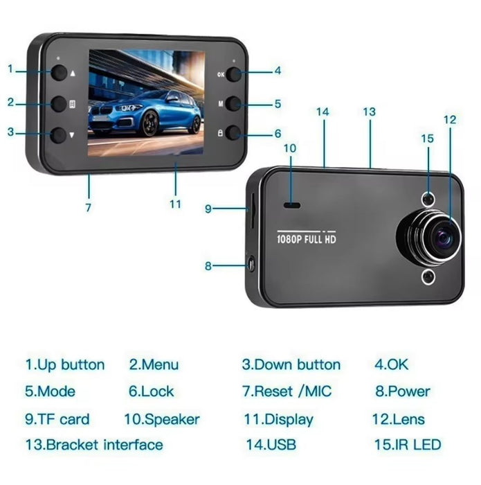 DVR Car Room, Full HD 1080p, със сензор за движение, 2.7 -инчов LCD дисплей, черен