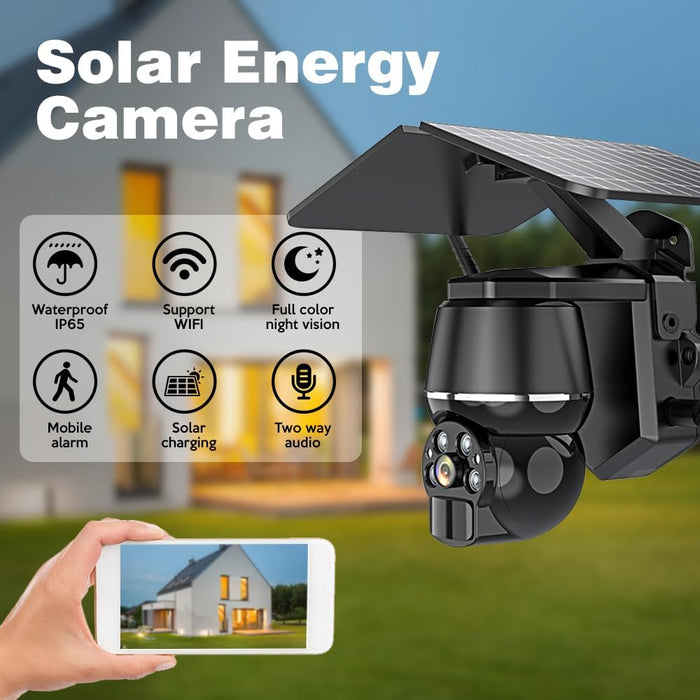 Camera de supraveghere solara SIM 4G 4MP, de exterior, cu senzor miscare si panou solar, IR, negru