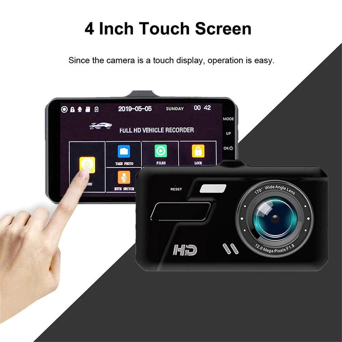 Camera auto DVR duala, SuperHD 1920P, 170°, cu display de 4'' plus camera marsarier, Negru