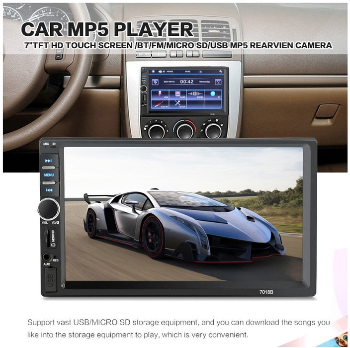 Κασέτα αυτοκινήτου MP5 με οθόνη 7 ", 7018B Touch HD, Bluetooth, Remote, Black