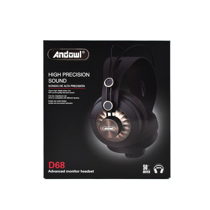 Casti stereo cu fir D68, jack 3,5 mm, On-Ear, negru-auriu