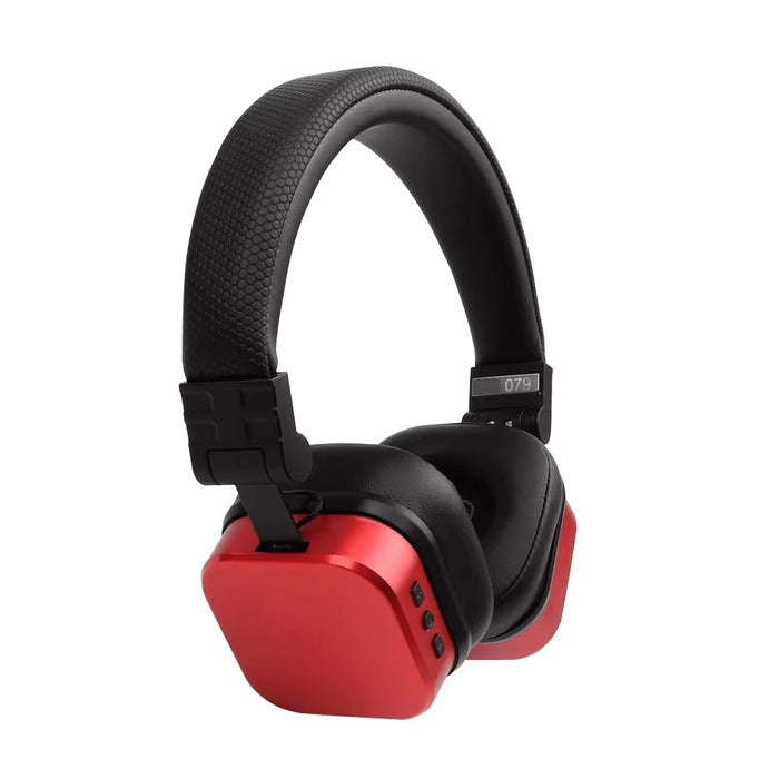 Casti wireless over the ear, HiFi Stereo, efect metalic, pliabile, rosu-negru