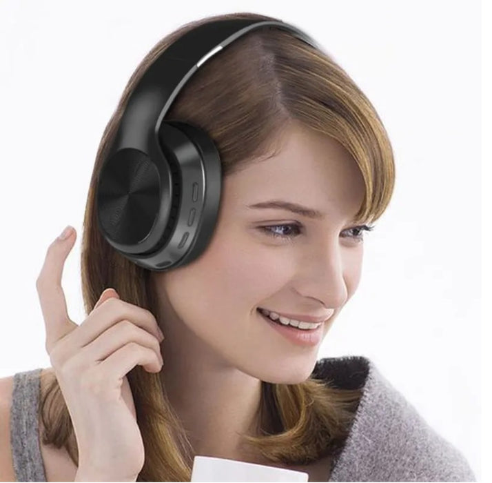 Casti wireless over the ear, pliabile, bluetooth, microfon, autonomie 11h, radio, HiFi, noise canceling, negru