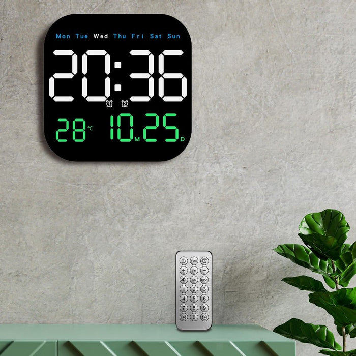 Digitális fal vagy asztali óra, távirányítóval és instabil LED -mel, 6 funkciót jelenítsen meg