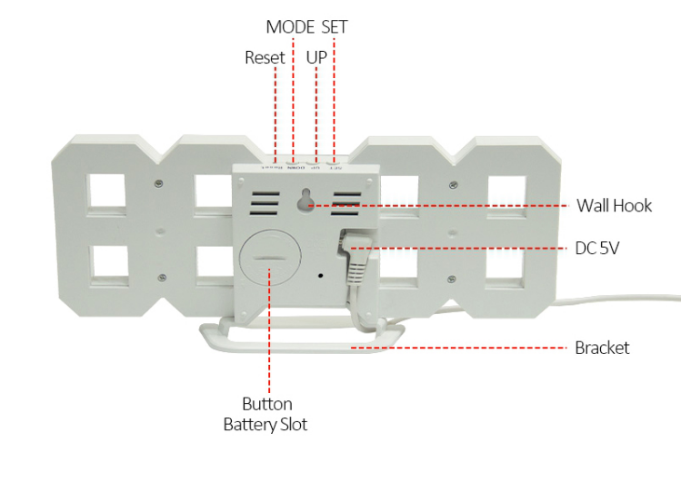 Ψηφιακό ρολόι φωτισμού 3D LED, για γραφείο ή τοίχο, λευκό
