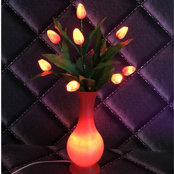 Decoratiune Luminoasa tip Veioza, Vaza cu Lalele, LED, 220V, Roz