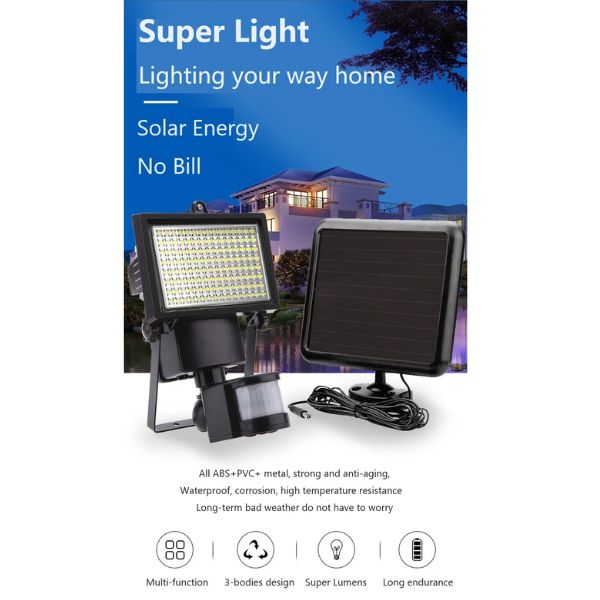 120 LED napenergia -kivetítő, 120W teljesítmény, fény/mozgatás érzékelő