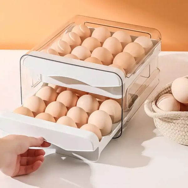 Контейнер за съхранение на яйца, капацитет 32 яйца, с 2 чекмеджета, пластмаса за проследяване на сиво