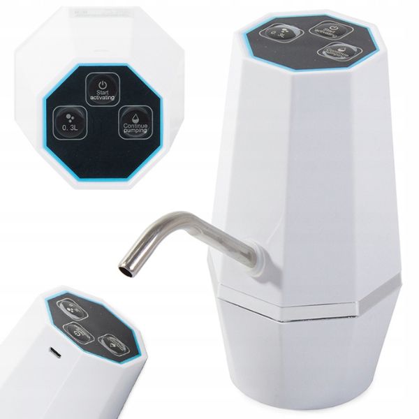 Електрическа помпа за контейнер за вода с включен филтър, зареждане на USB, бяло