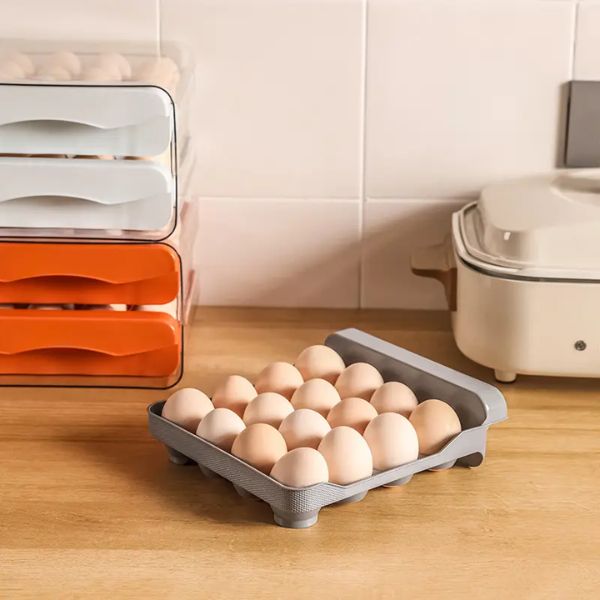 Контейнер за съхранение на яйца, капацитет 32 яйца, с 2 чекмеджета, пластмаса за проследяване на сиво