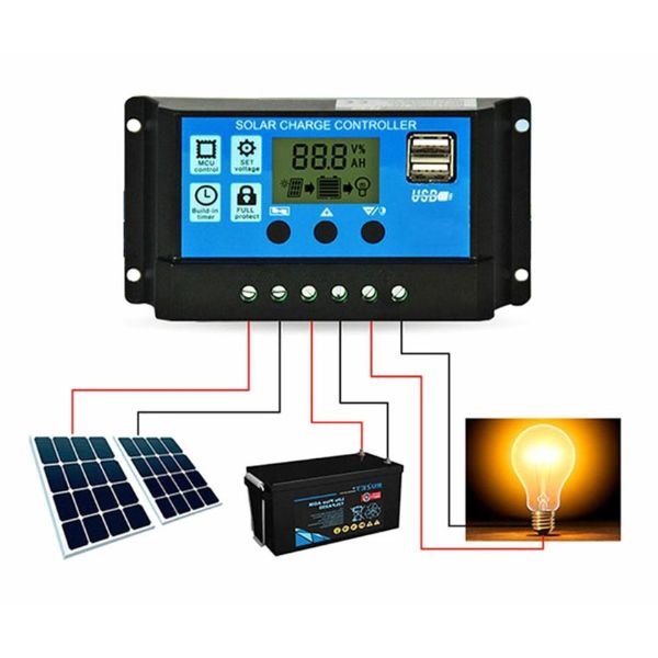 Интелигентен регулатор на контролера за фотоволтаичен слънчев панел, 12V/24V, 10 AH, 2xUSB