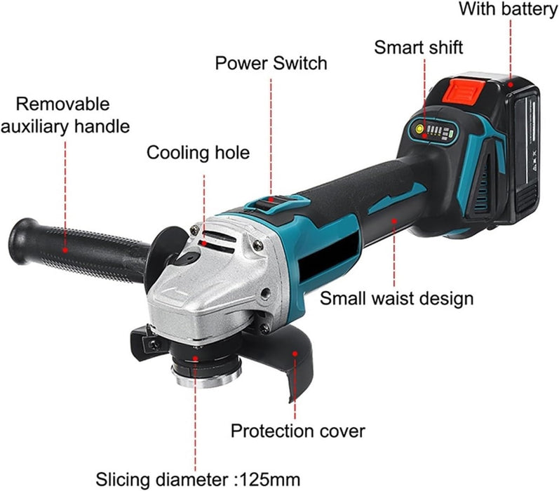 Flex-polizor unghiular fara fir, portabil, cu doi acumulatori de 10Ah, 9000 rpm, disk 125mm, albastru