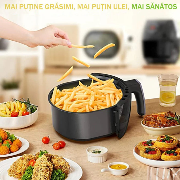 Fryer с горещ въздух, RAF 5319, без масло, 8L капацитет, 1800W, черен сребърник