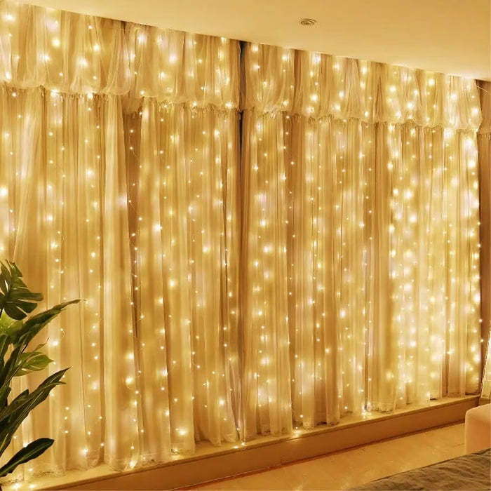 Függönyszerű telepítés, fekete kábel, 480 LED, IP65, 6m x 2m, forró fehér/hideg, kék, többszínű fény