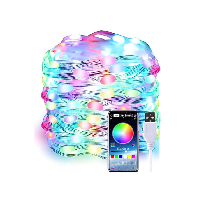 LED RGB LED инсталация с дистанционно управление, Bluetooth, App Tuya, музика, USB, IP65, 100 светодиода, 10M, многоцветни